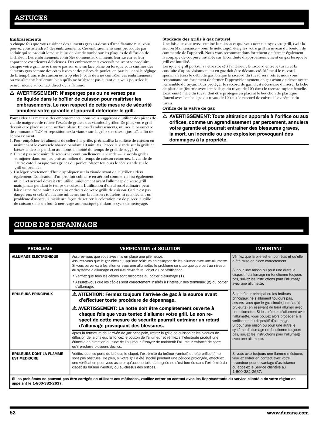 Ducane 31-3200 Astuces, Guide DE Depannage, Embrasements, Stockage des grills à gaz naturel, Oriﬁce de la valve de gaz 