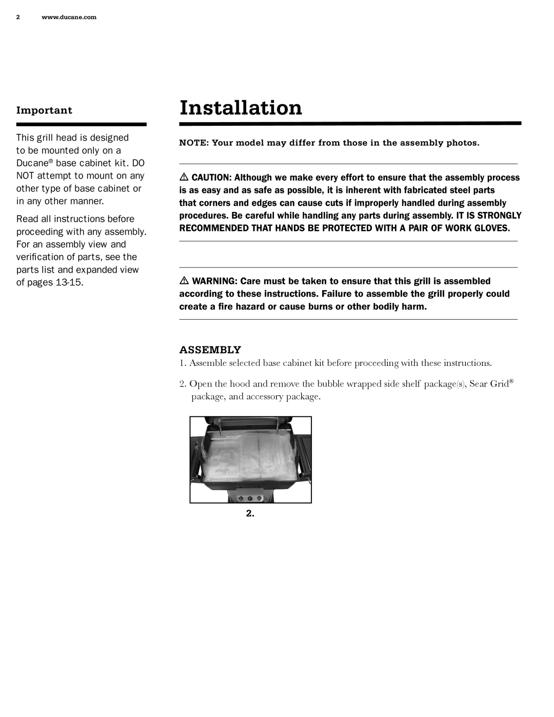 Ducane 545 square inch, Ducane 3 Burner manual Installation, Create a ﬁre hazard or cause burns or other bodily harm 