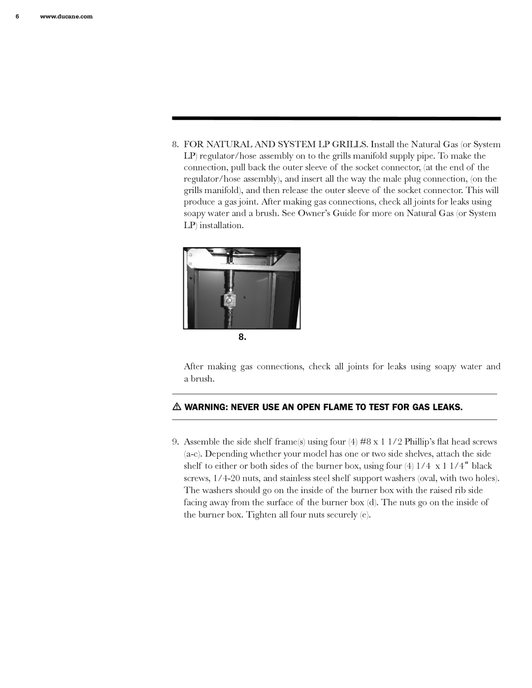 Ducane Ducane 3 Burner, 455 square inch, 545 square inch manual  Warning Never USE AN Open Flame to Test for GAS Leaks 