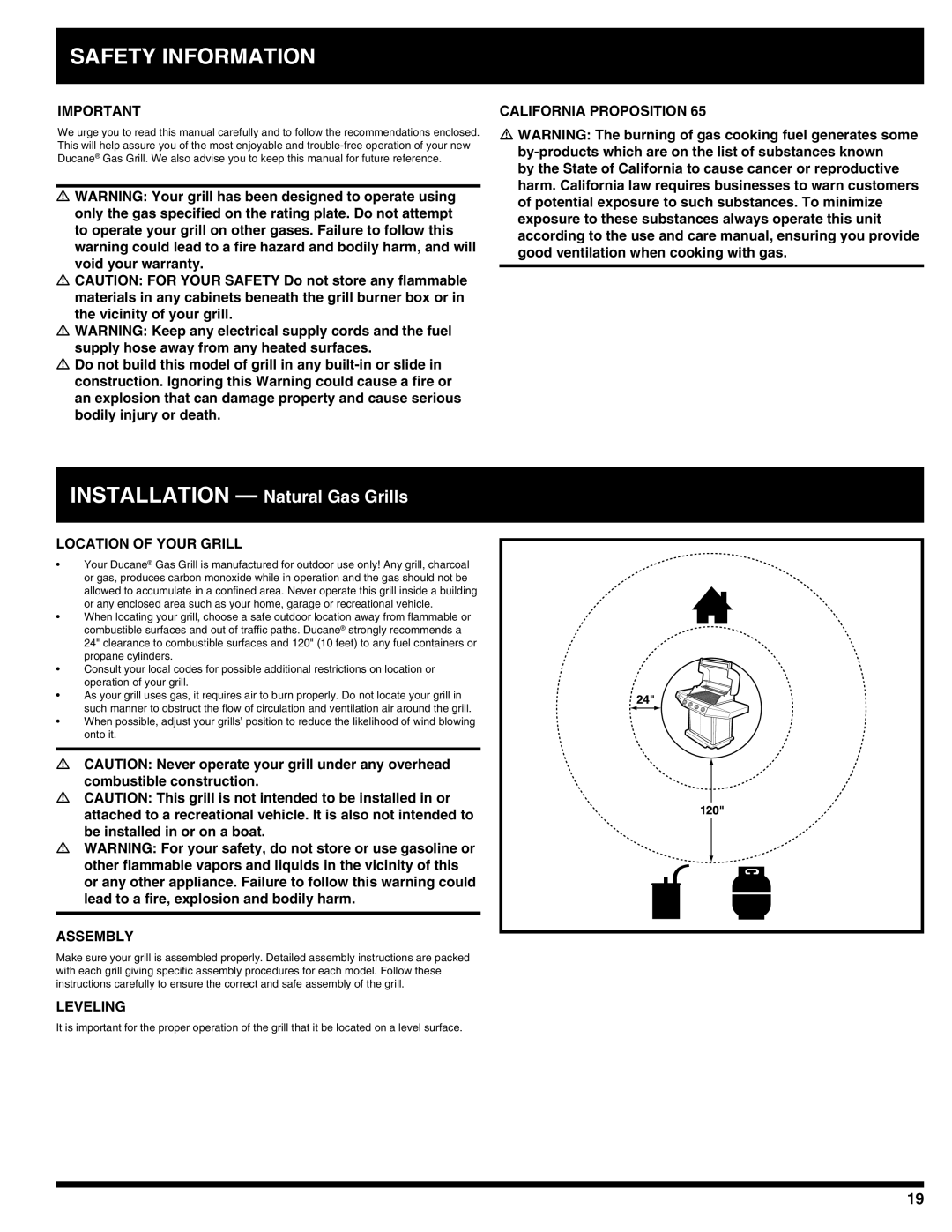 Ducane 27010332, Ducane Natural Grill, 4100, 3100 owner manual Location of Your Grill, Assembly, Leveling 