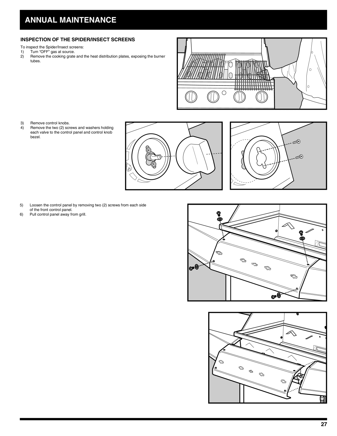 Ducane 27010332, Ducane Natural Grill, 4100, 3100 owner manual Annual Maintenance, Inspection of the Spider/Insect Screens 