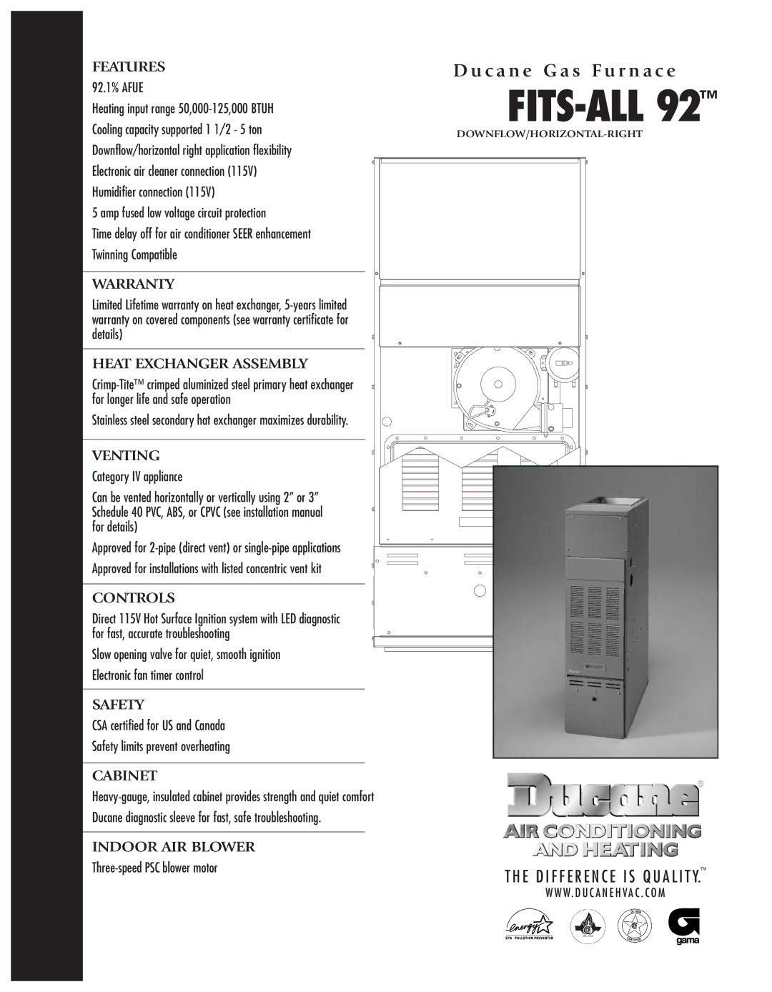 Ducane Fits-All 92 warranty 