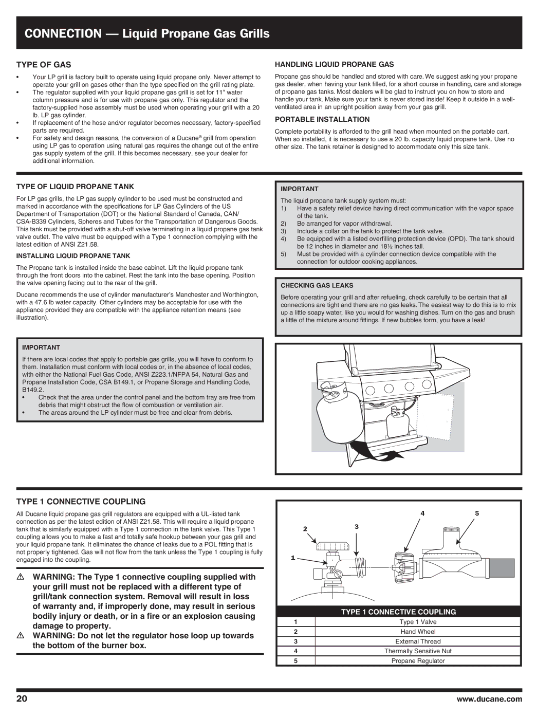 Ducane owner manual Connection Liquid Propane Gas Grills 