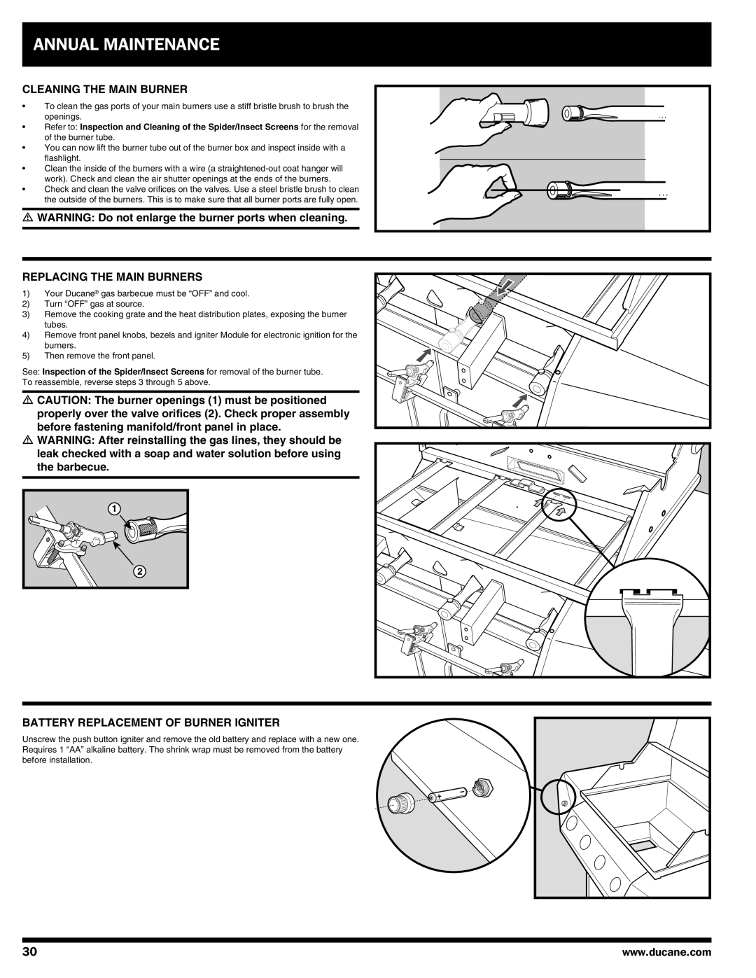 Ducane Gas Grill owner manual Cleaning the Main Burner 