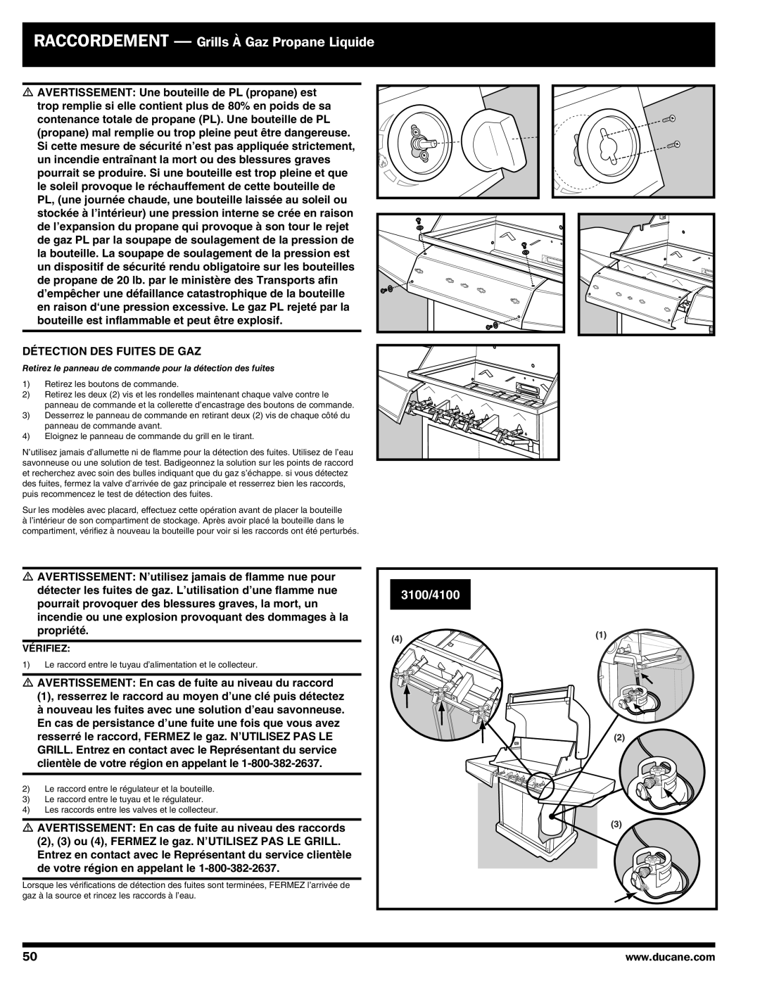 Ducane Gas Grill owner manual Pourrait provoquer des blessures graves, la mort, un, Vérifiez 