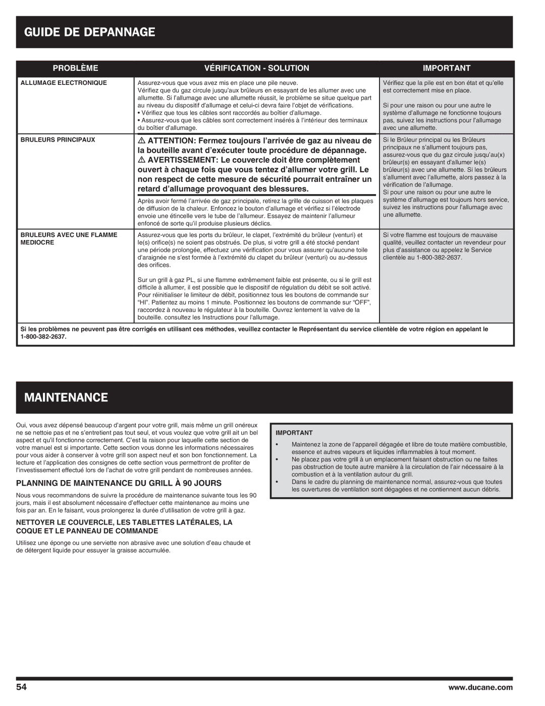 Ducane Gas Grill owner manual Guide DE Depannage, La bouteille avant d’exécuter toute procédure de dépannage 
