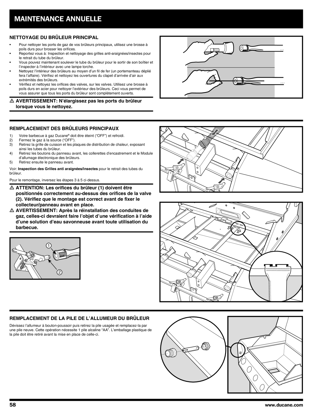 Ducane Gas Grill owner manual Nettoyage du brûleur principal 