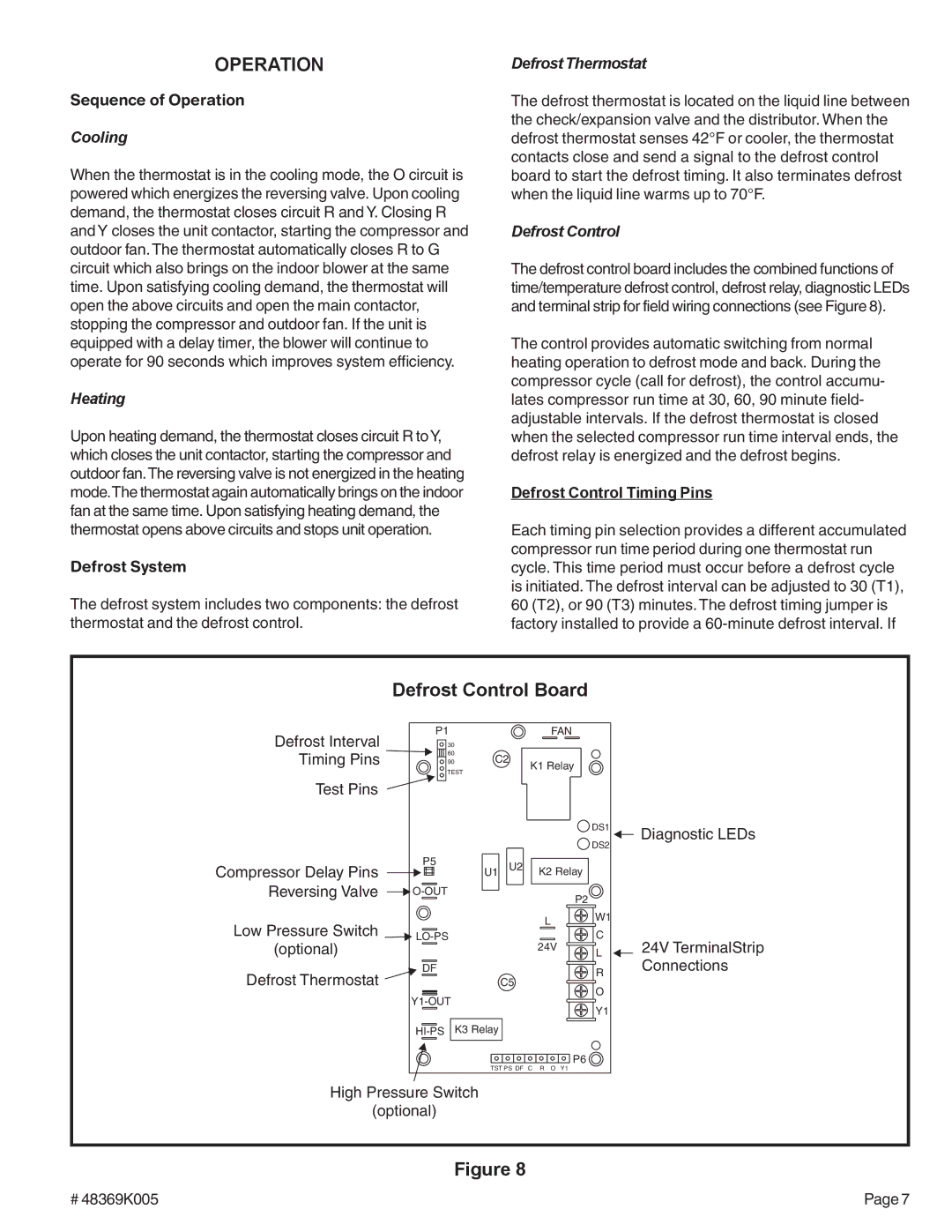 Ducane (HVAC) (2/4)SH13 Defrost Control Board, Sequence of Operation, Defrost System, Defrost Control Timing Pins 