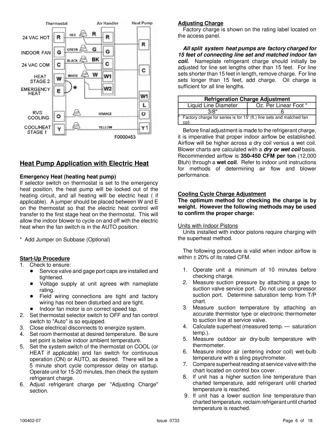 Ducane (HVAC) 2HP13 warranty Emergency Heat heating heat pump, Start-Up Procedure, Adjusting Charge 