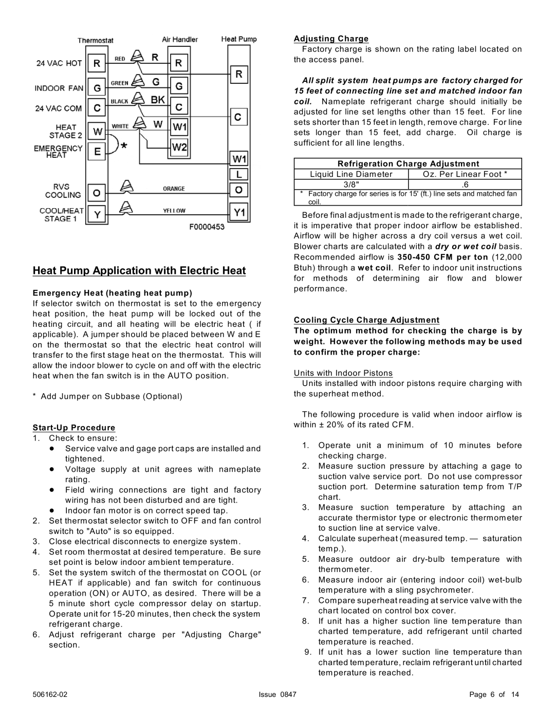 Ducane (HVAC) 2HP13/14 warranty Emergency Heat heating heat pump, Start-Up Procedure, Adjusting Charge 