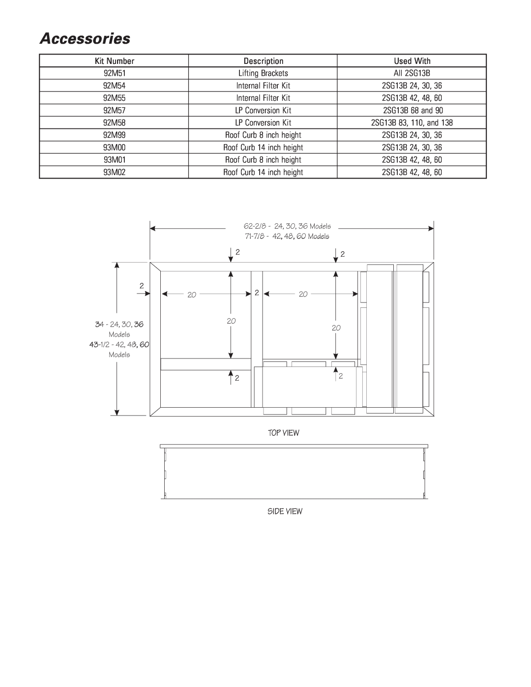 Ducane (HVAC) 2SG13B warranty Accessories, Top View, Side View 