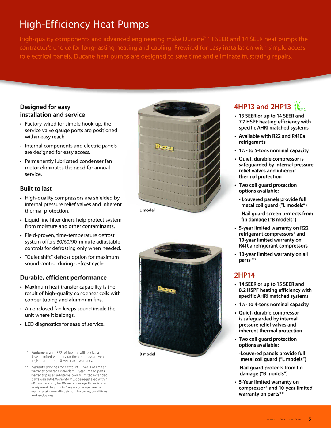 Ducane (HVAC) Air Conditioning and Heating manual High-Efficiency Heat Pumps, 4HP13 and 2HP13, 2HP14, Built to last 