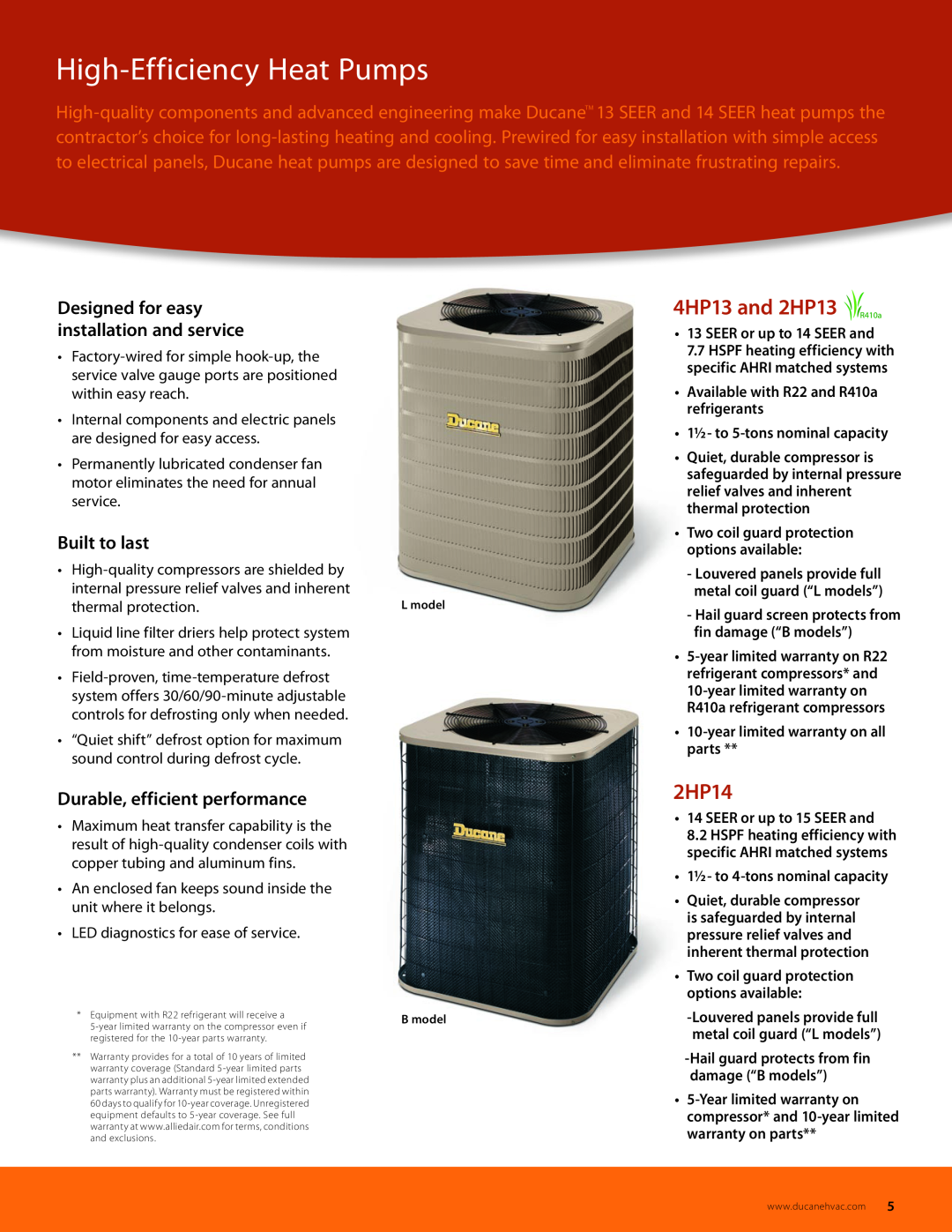 Ducane (HVAC) Air Conditioning and Heating manual High-EfficiencyHeat Pumps, 4HP13 and 2HP13, 2HP14, Built to last 