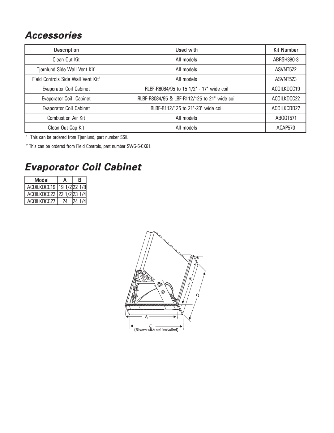 Ducane (HVAC) RLBF/R80C warranty Accessories, Evaporator Coil Cabinet 