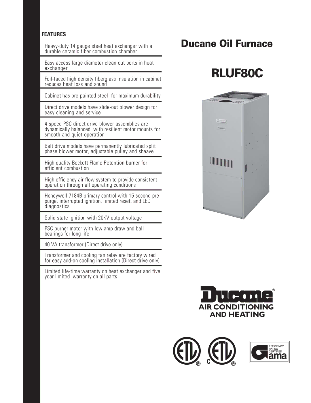 Ducane (HVAC) RLUF80C warranty 