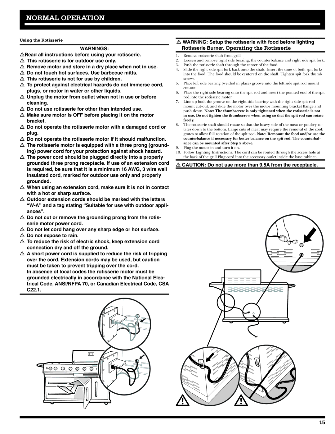 Ducane 20529914, LP Gas Grill owner manual Using the Rotisserie 