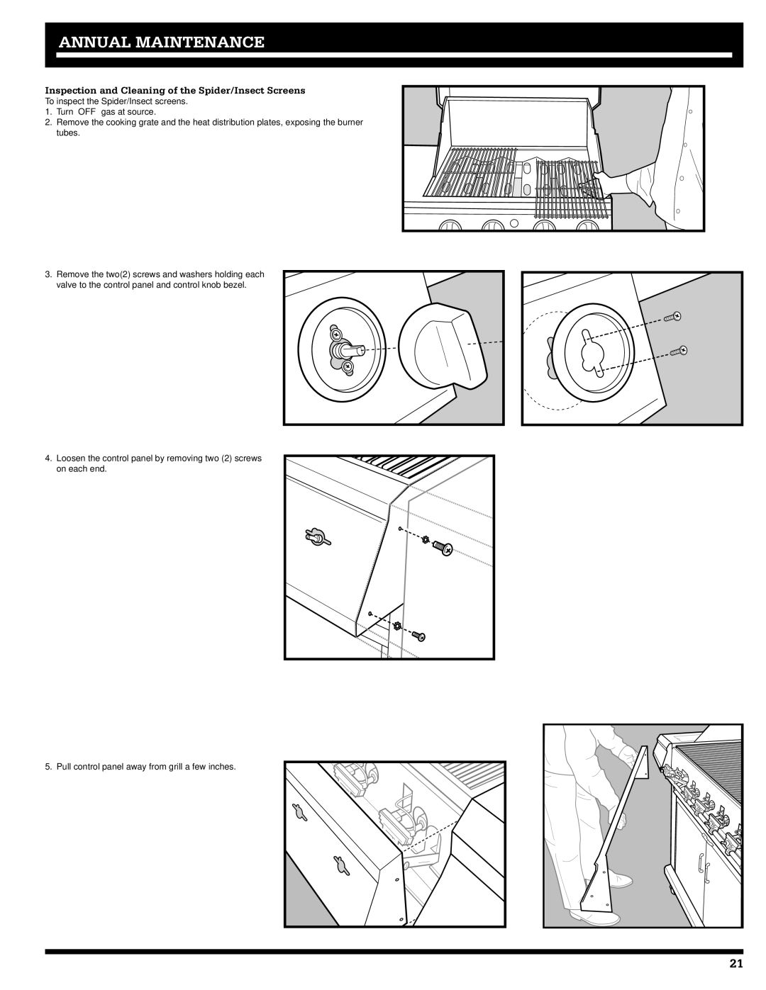 Ducane Natural Gas Grill owner manual Annual Maintenance, Inspection and Cleaning of the Spider/Insect Screens 