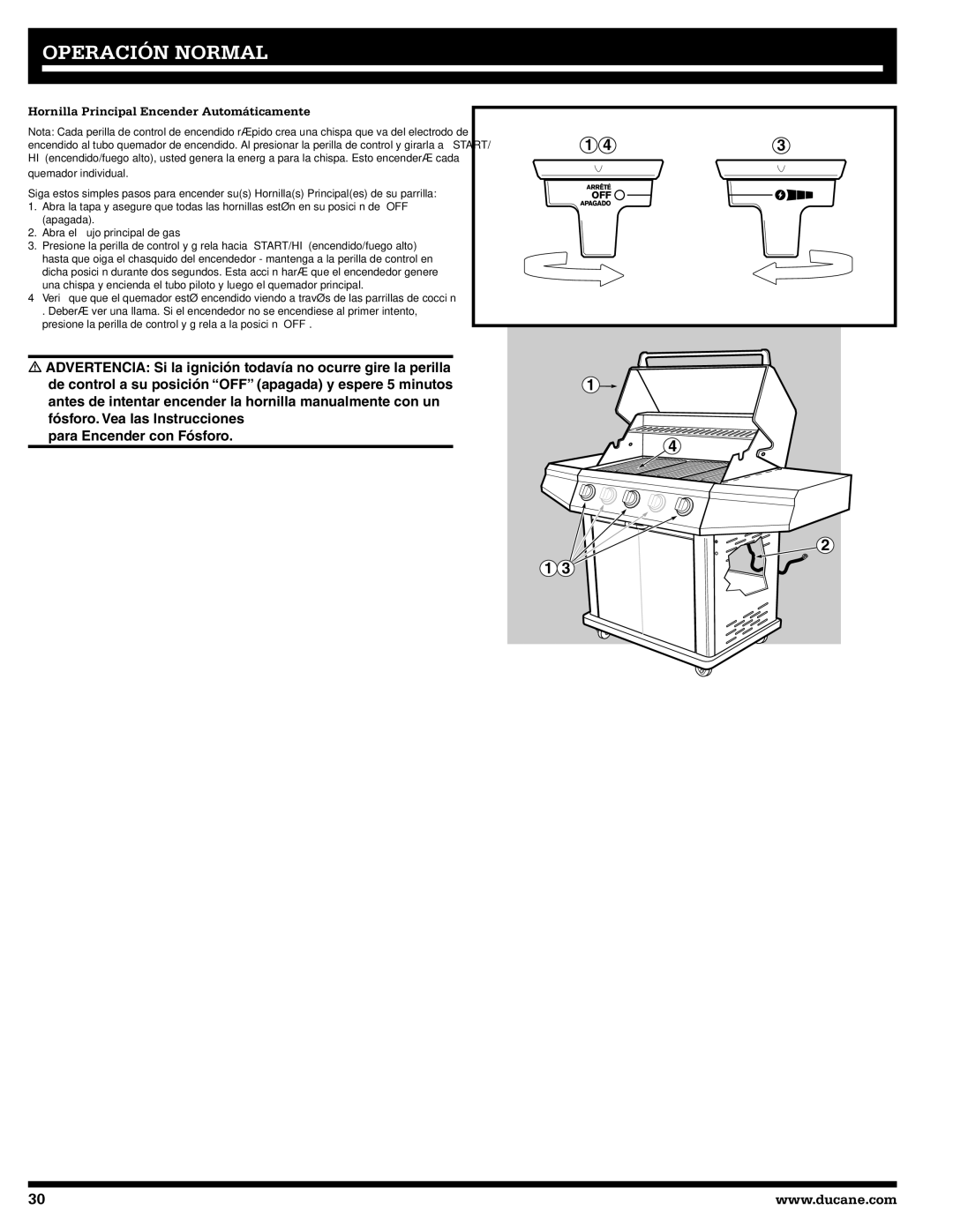 Ducane Natural Gas Grill owner manual Hornilla Principal Encender Automáticamente 