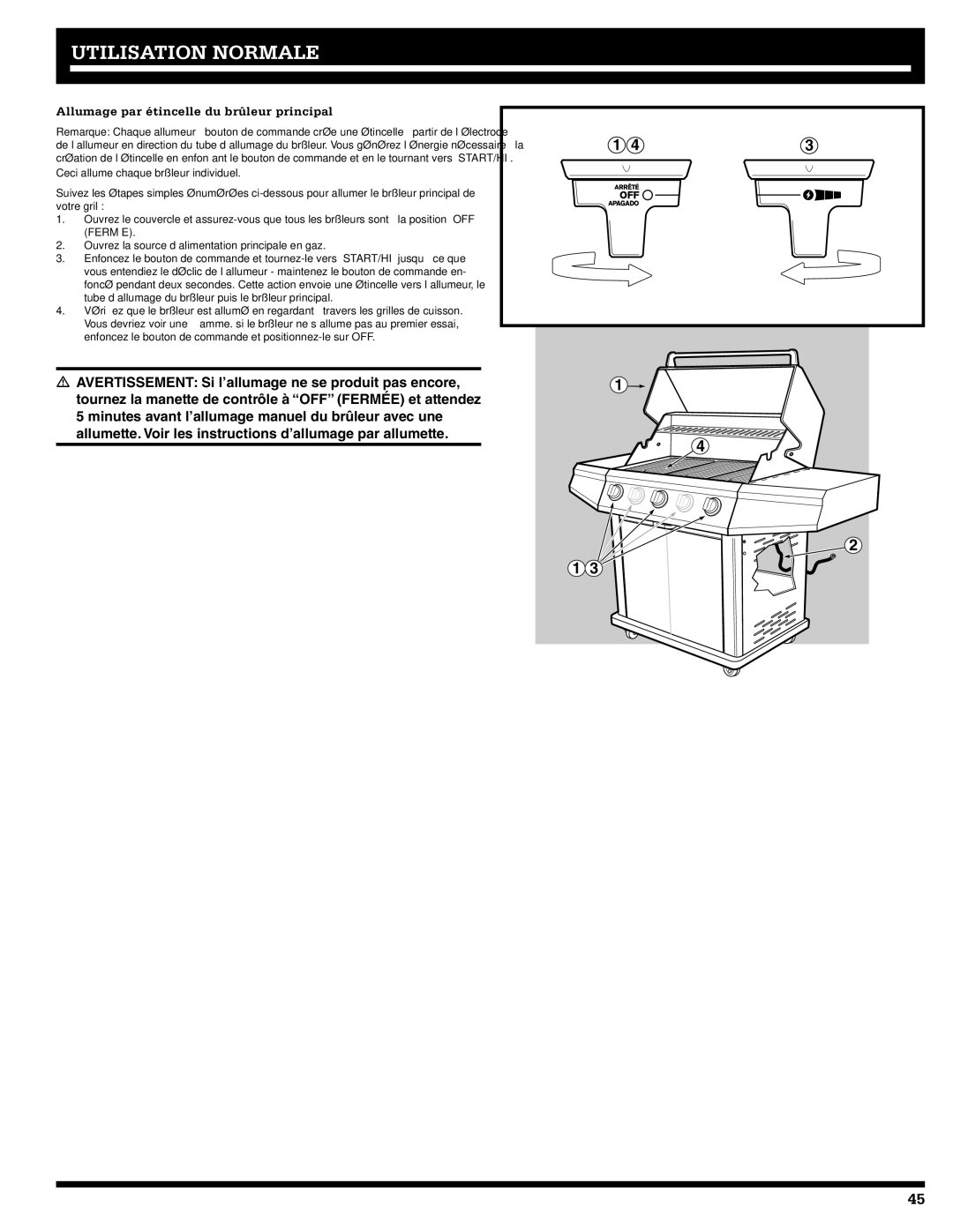 Ducane Natural Gas Grill owner manual Allumage par étincelle du brûleur principal 