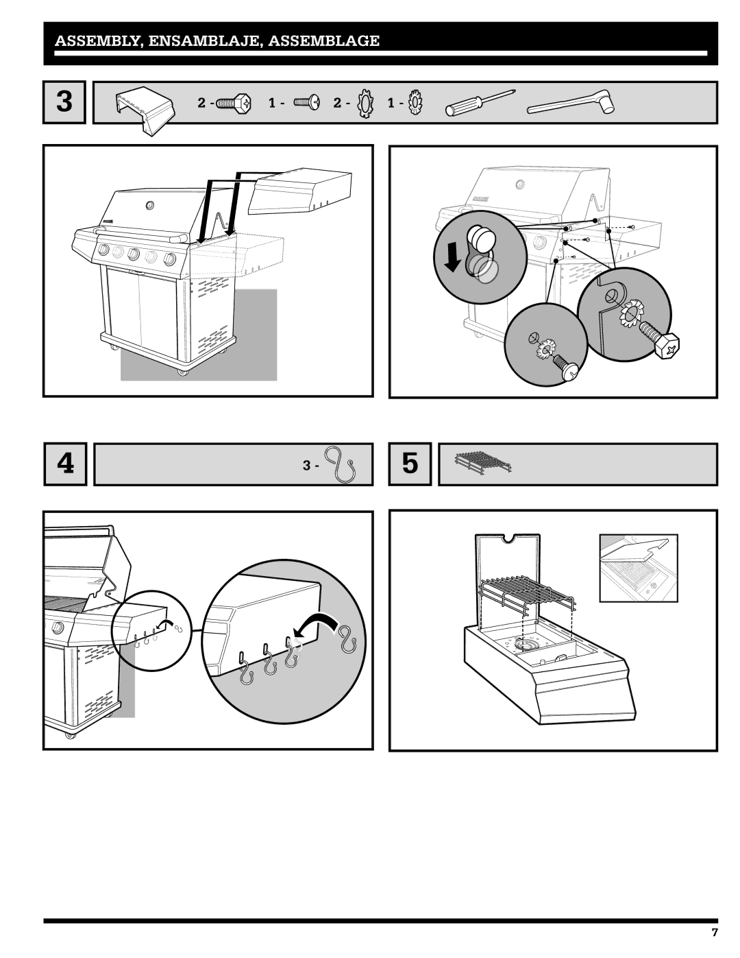 Ducane Natural Gas Grill owner manual ASSEMBLY, ENSAMBLAJE, Assemblage 