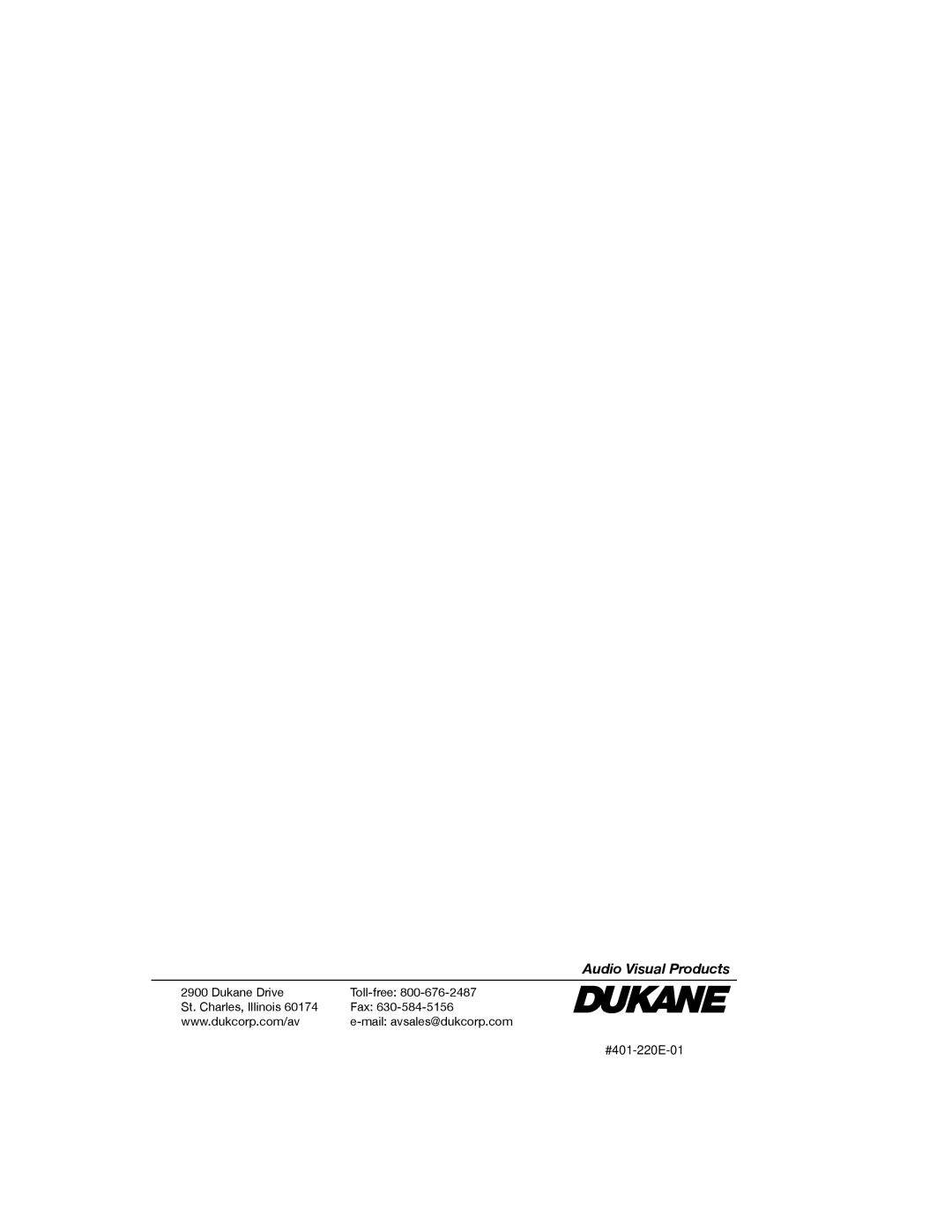 Dukane 220E manual Audio Visual Products 