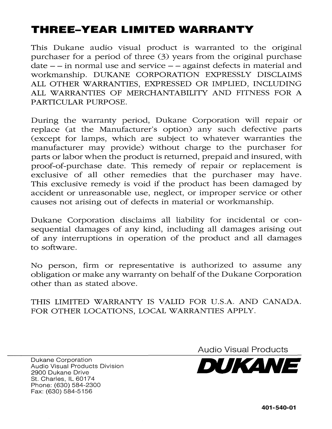 Dukane 28A638 manual 