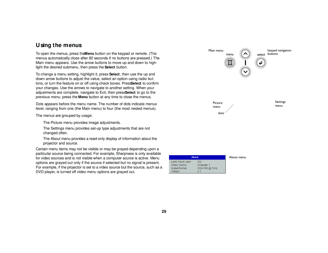 Dukane 28A7100HC manual Using the menus 