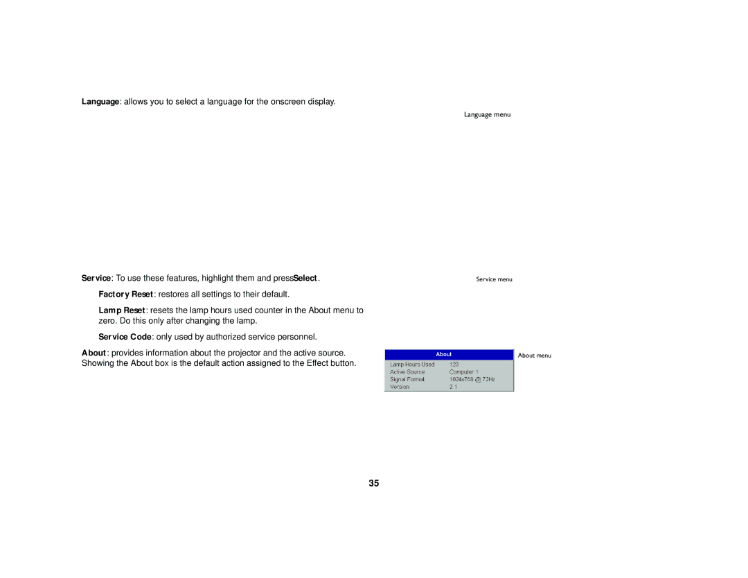 Dukane 28A7100HC manual Language menu 