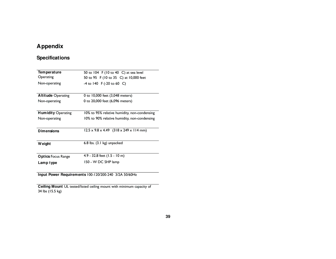 Dukane 28A7100HC manual Appendix, Specifications 