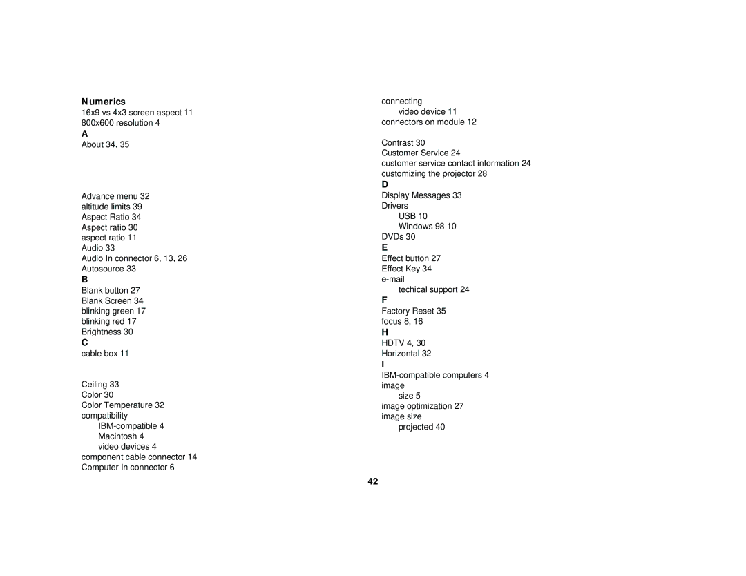 Dukane 28A7100HC manual Numerics 