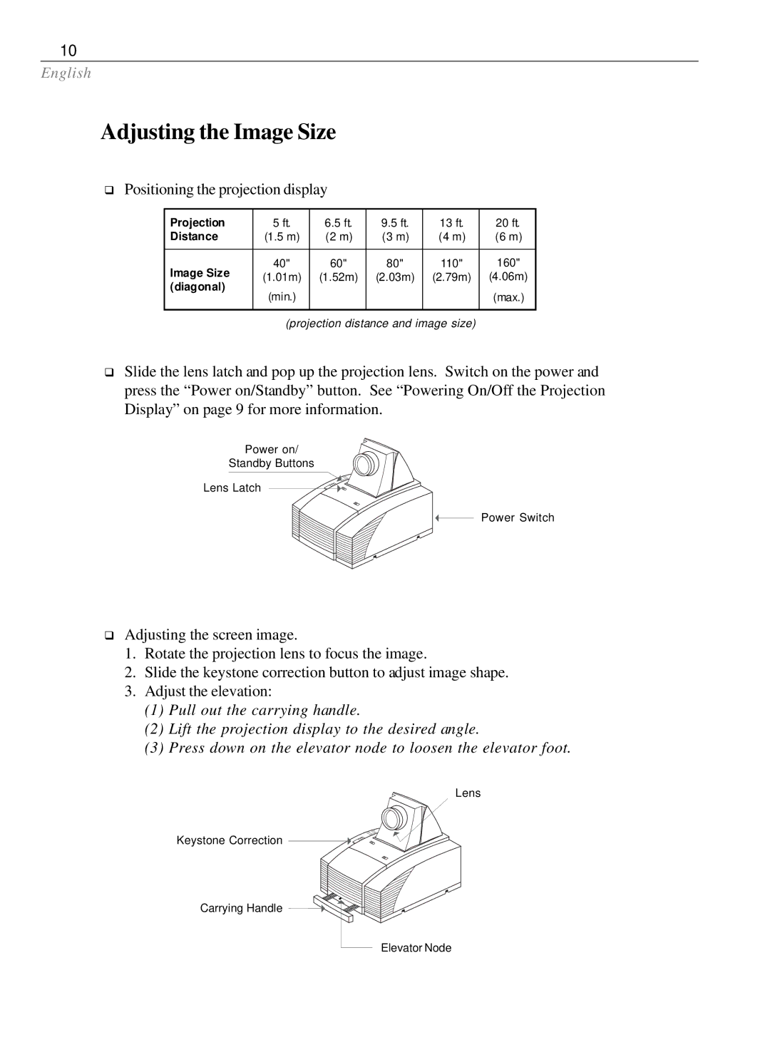 Dukane 28A7250 user manual Adjusting the Image Size, Positioning the projection display 