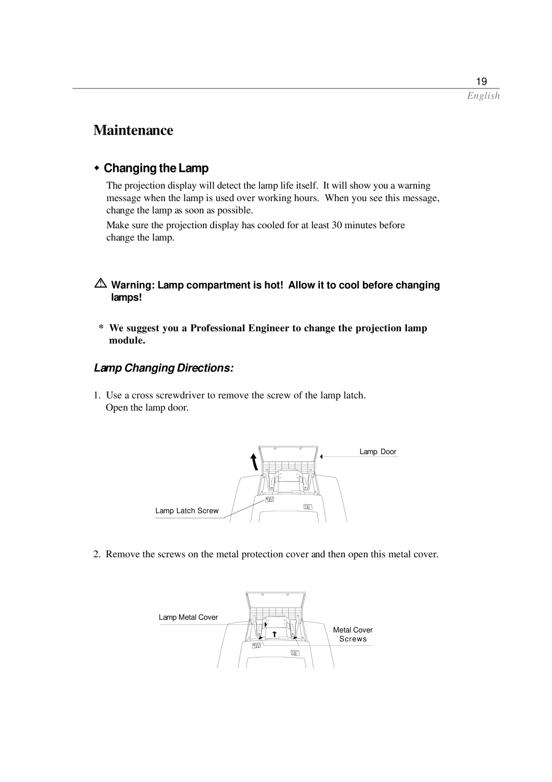 Dukane 28A7250 user manual Maintenance, Changing the Lamp 