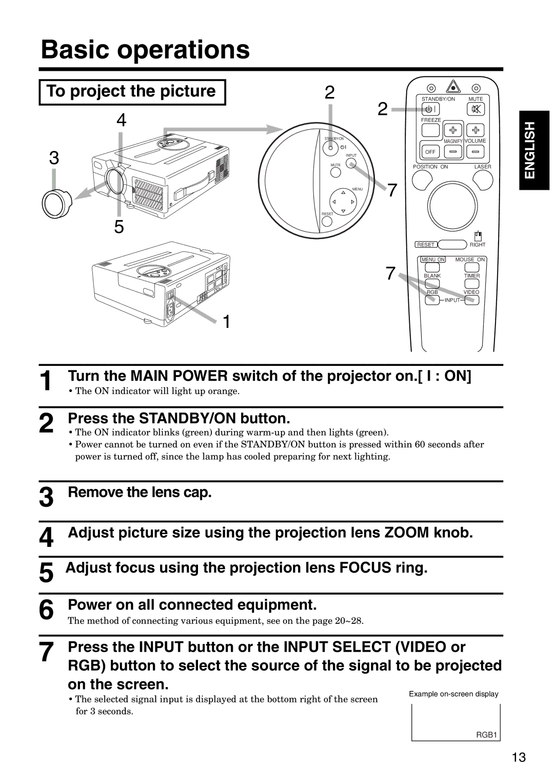 Dukane 28A8035 manual Basic operations, To project the picture 