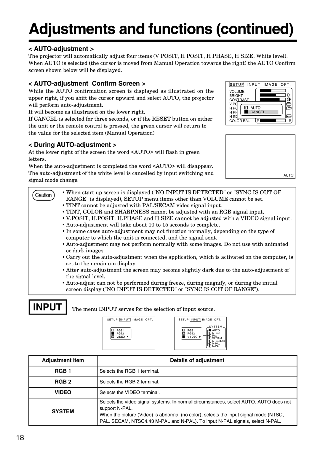 Dukane 28A8035 manual AUTO-adjustment Confirm Screen, During AUTO-adjustment, Adjustment Item Details of adjustment 