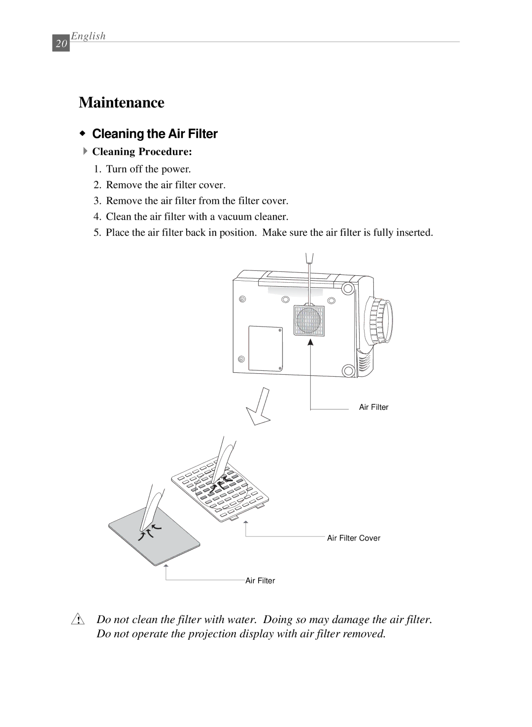 Dukane 28A8040 manual Maintenance, Cleaning the Air Filter, 4Cleaning Procedure 