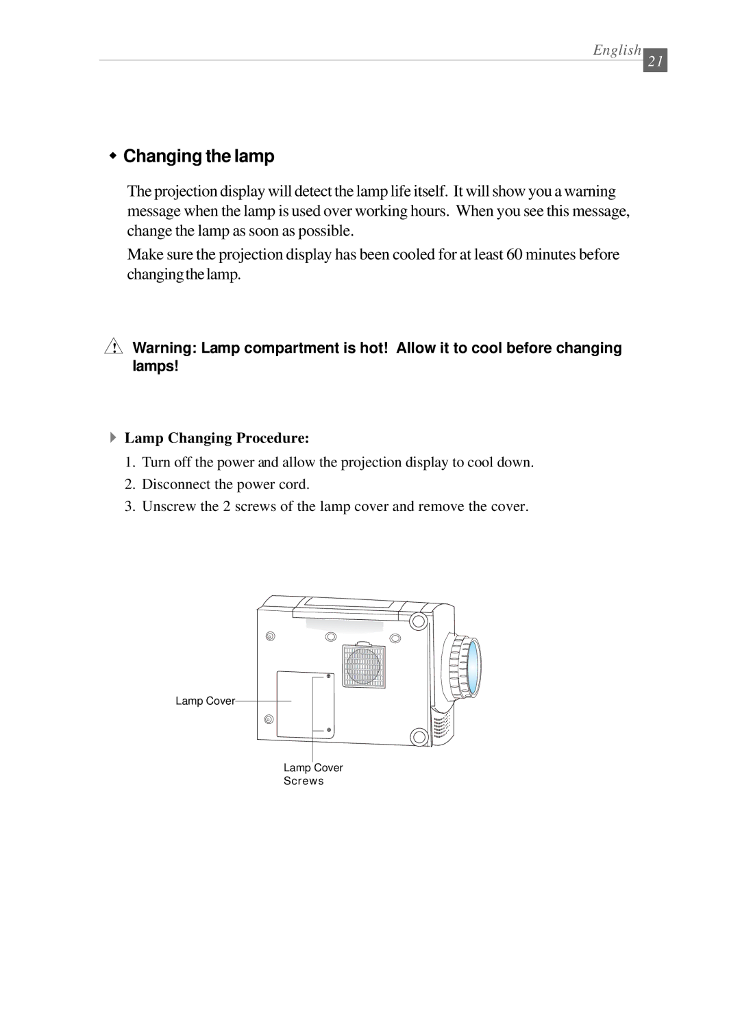 Dukane 28A8040 manual Changing the lamp, Lamp Changing Procedure 