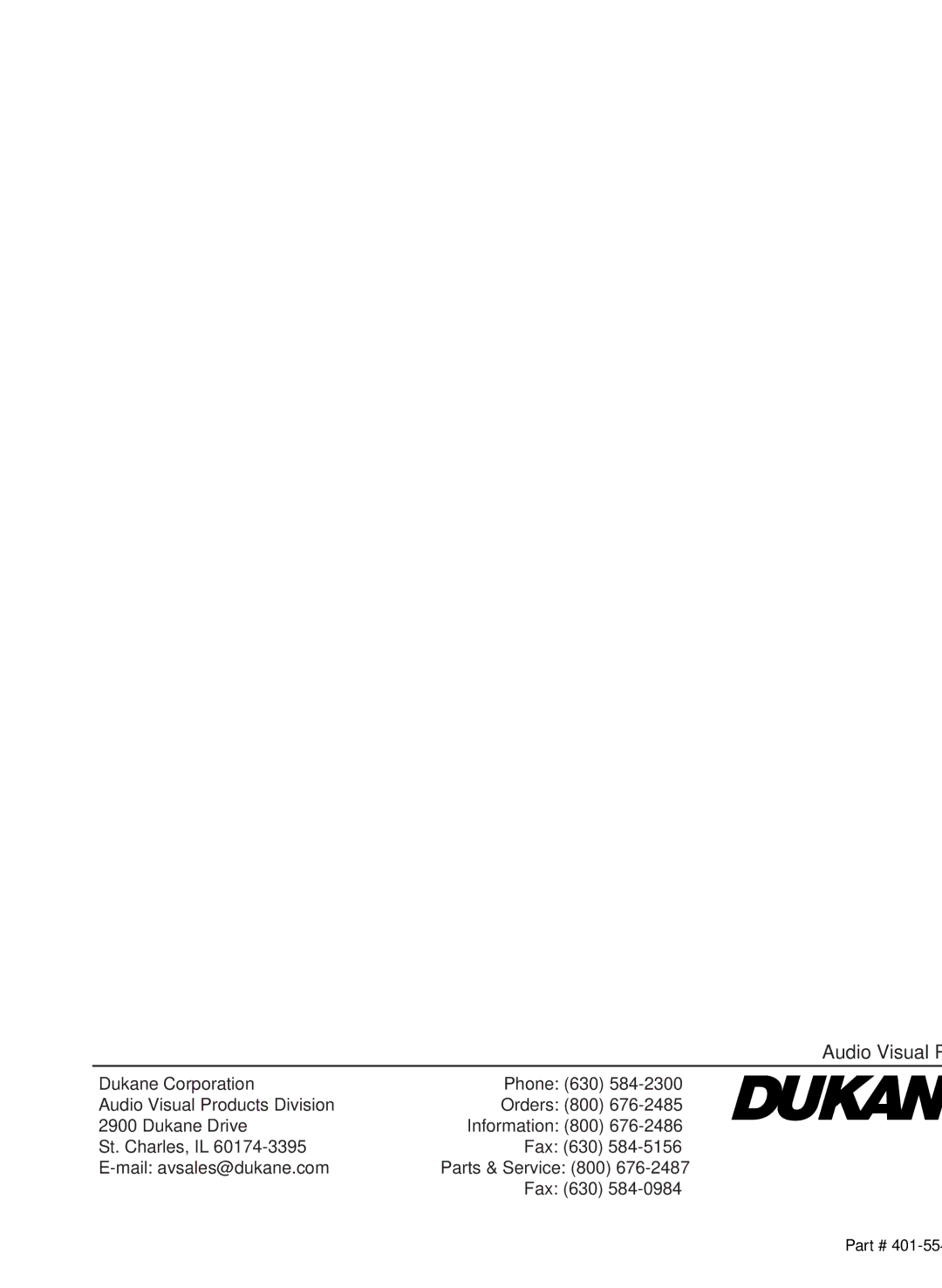 Dukane 28A8040 manual Audio Visual Products 