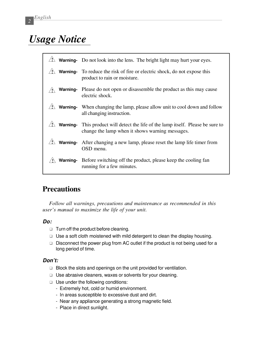 Dukane 28A8040 manual Usage Notice, Precautions 