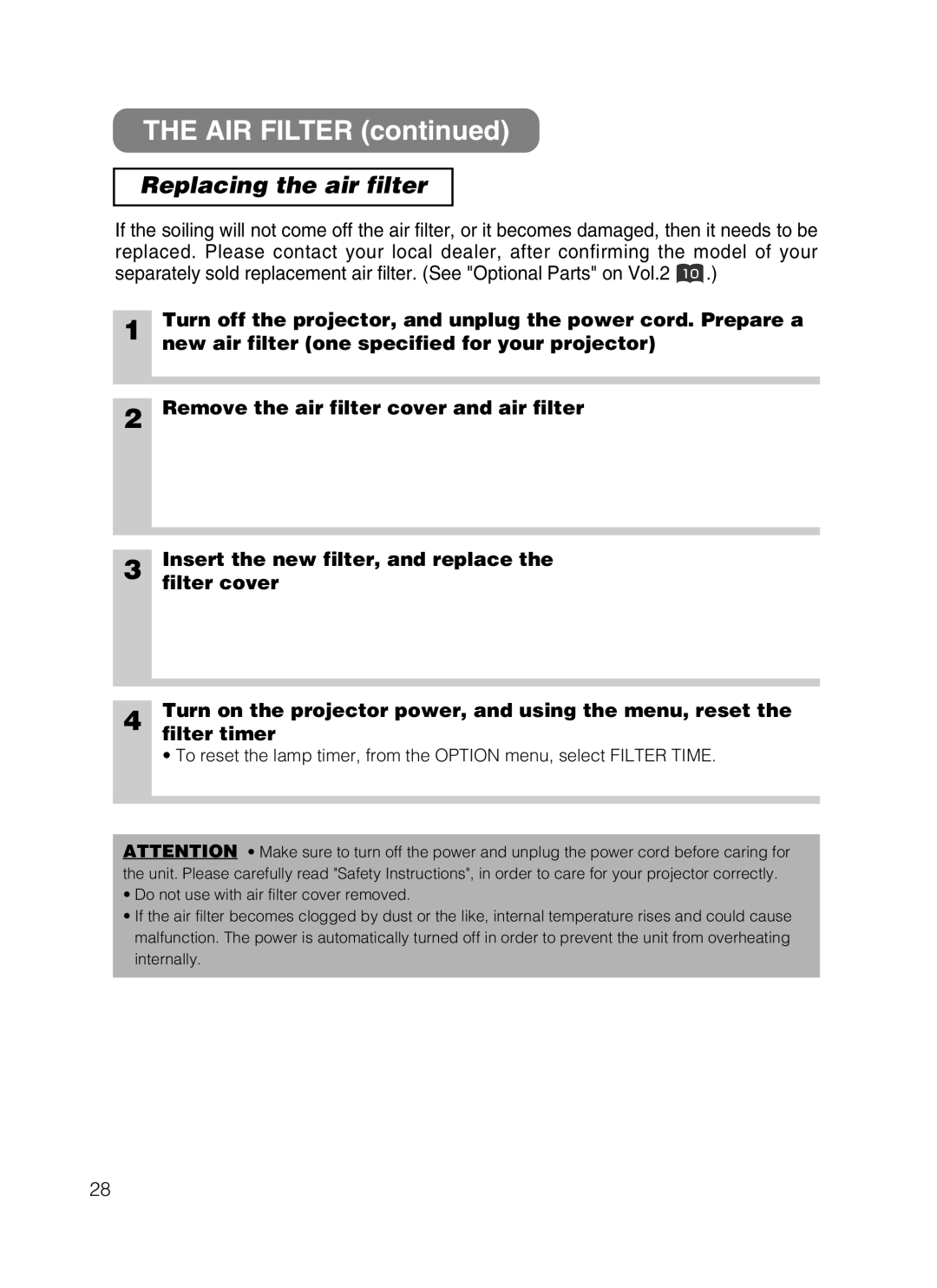 Dukane 28A8049B user manual Replacing the air filter 