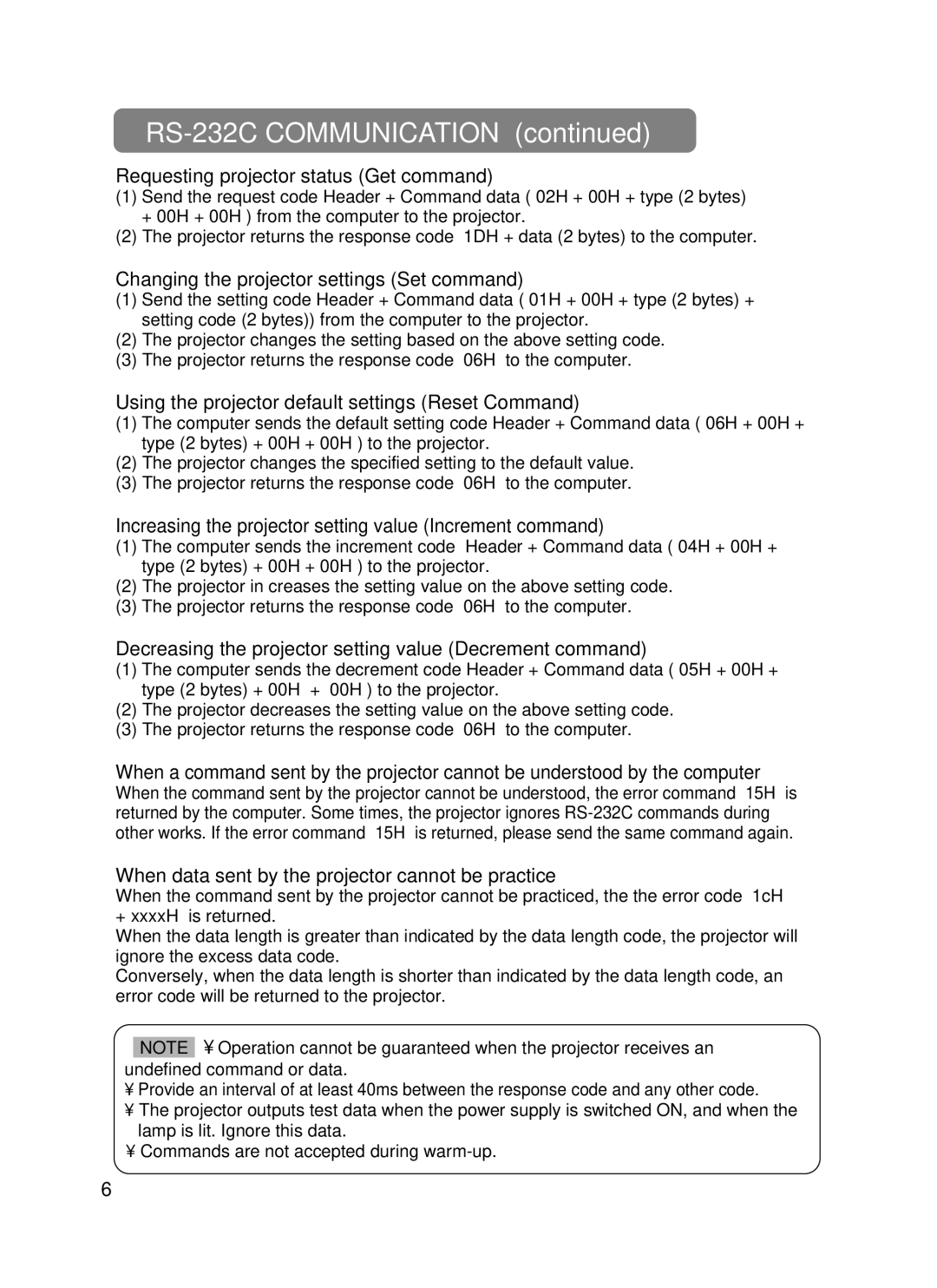 Dukane 28A8049B user manual Requesting projector status Get command, Changing the projector settings Set command 