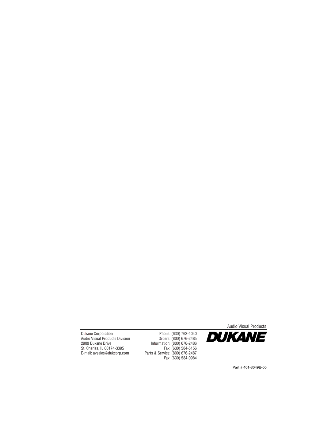 Dukane 28A8049B user manual Audio Visual Products 