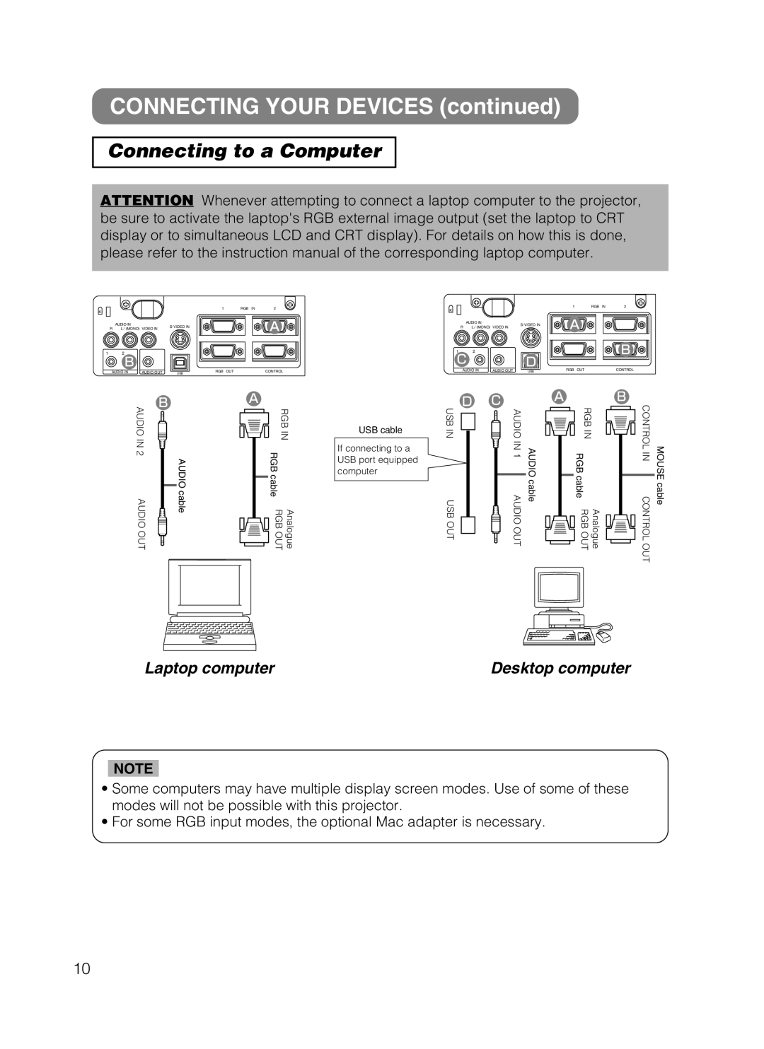 Dukane 28A8049B user manual CONNECTING YOUR DEVICES continued, Connecting to a Computer, Laptop computer, Desktop computer 