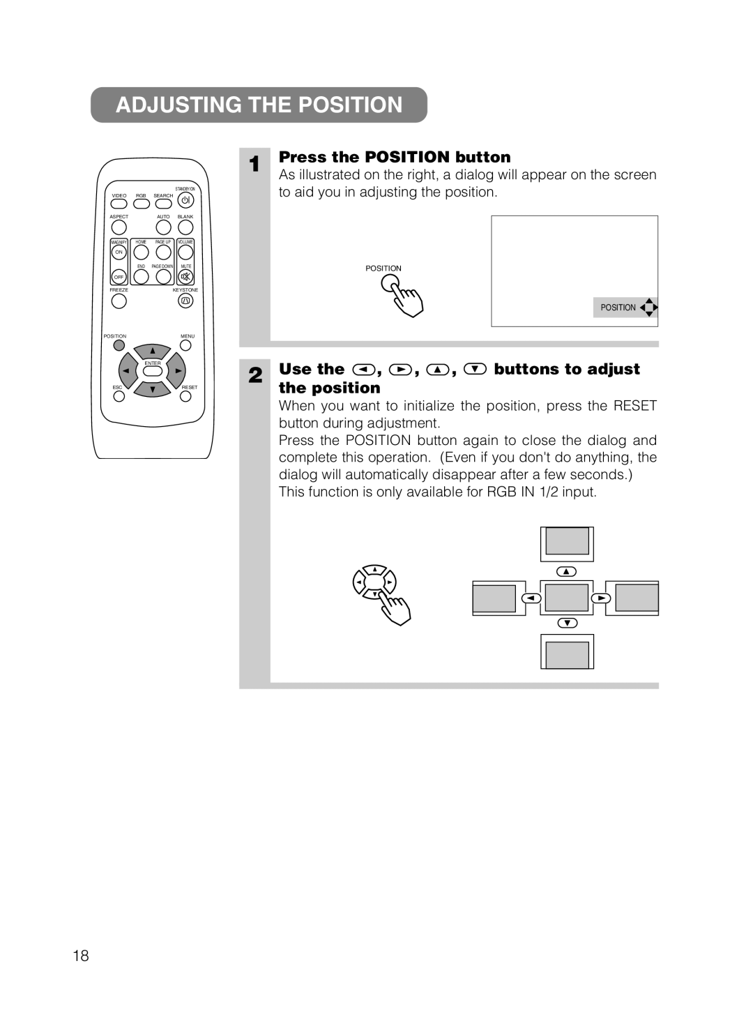 Dukane 28A8049B user manual Adjusting The Position, Press the POSITION button, Use the, the position, buttons to adjust 
