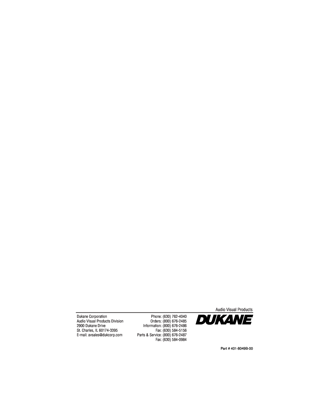 Dukane 28A8049B user manual Audio Visual Products, 676-2486, 584-5156, 676-2487, 584-0984, 401-8049B-00 