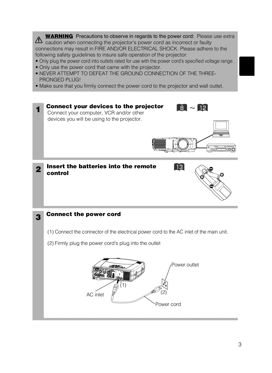 Dukane 28A8247 user manual Only use the power cord that came with the projector, Devices you will be using to the projector 