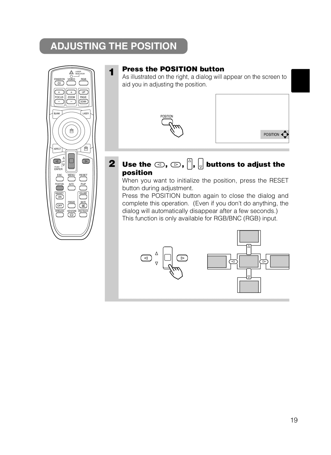 Dukane 28A8247 user manual Adjusting the Position, Press the Position button, Use the , , , buttons to adjust the position 