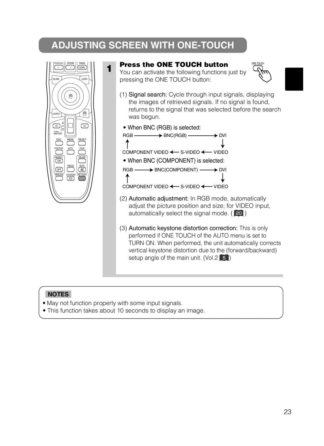 Dukane 28A8247 user manual Adjusting Screen with ONE-TOUCH, Press the ONE Touch button, Pressing the ONE Touch button 