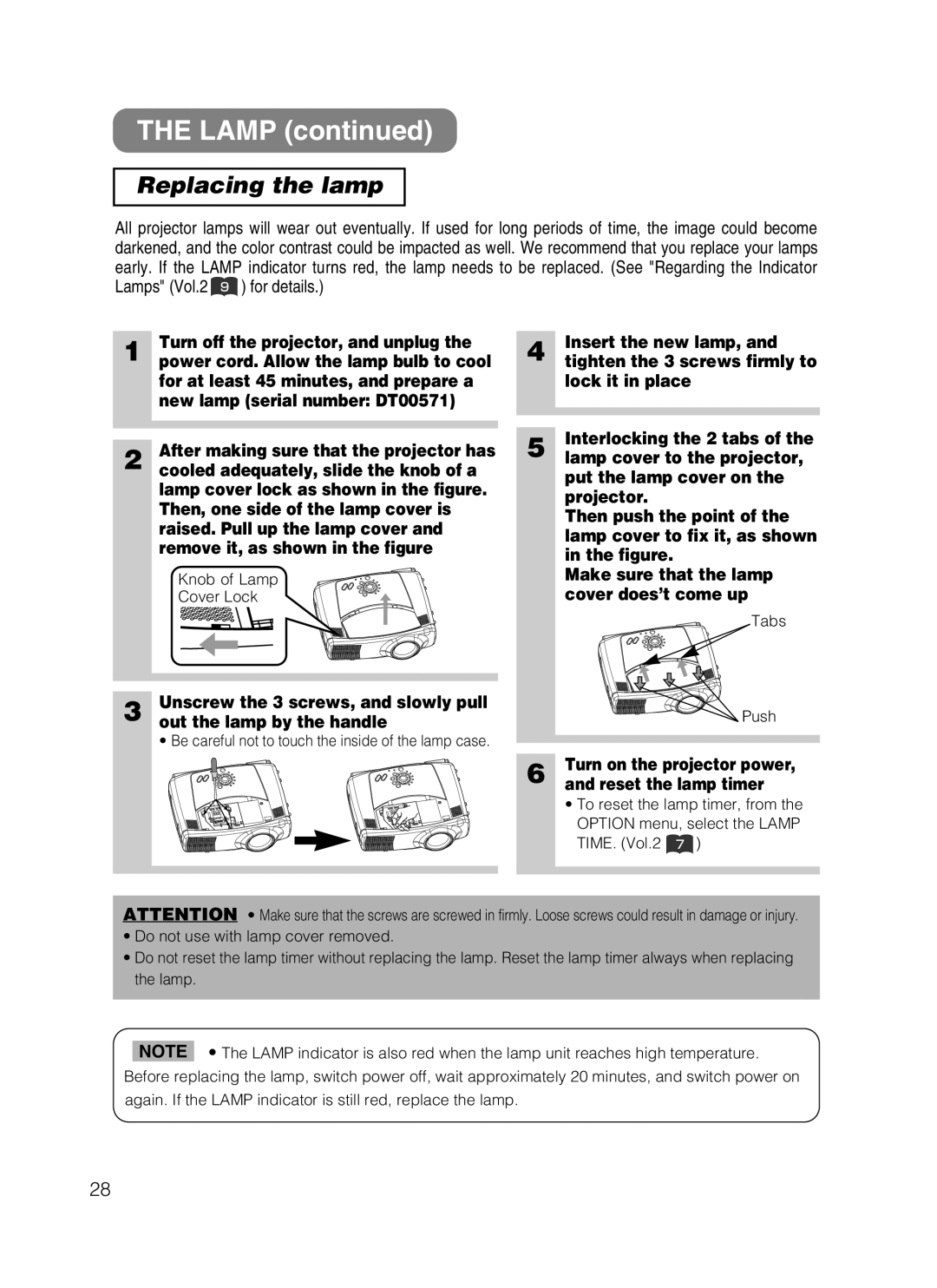 Dukane 28A8247 user manual Lamp, Replacing the lamp 