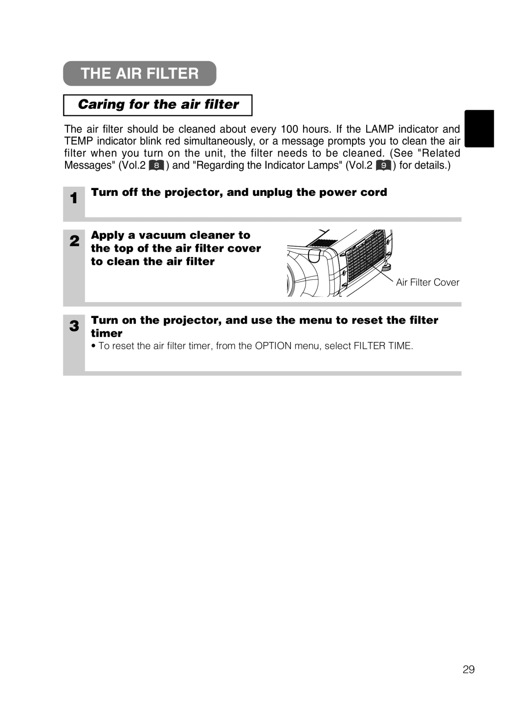 Dukane 28A8247 user manual AIR Filter, Caring for the air filter 