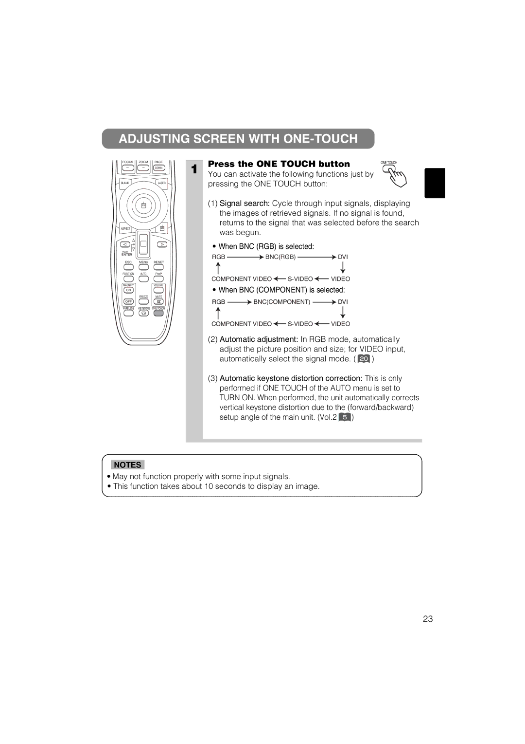 Dukane 28A8711 user manual Adjusting Screen with ONE-TOUCH, Press the ONE Touch button, Pressing the ONE Touch button 